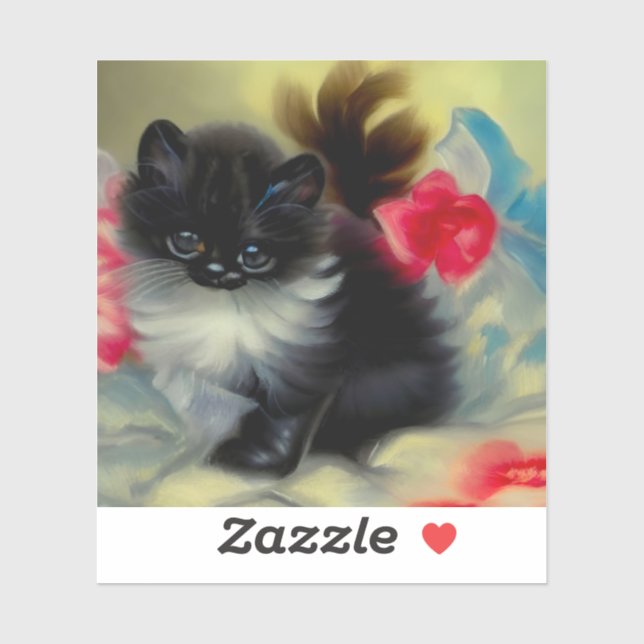 Vintage Black and White Kitten Painting (Sheet)
