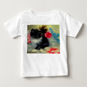 Vintage Black and White Kitten Painting Baby T-Shirt