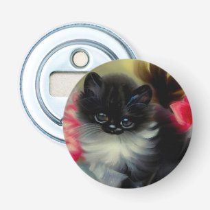 Vintage Black and White Kitten Painting Bottle Opener