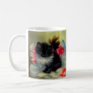 Vintage Black and White Kitten Painting Coffee Mug