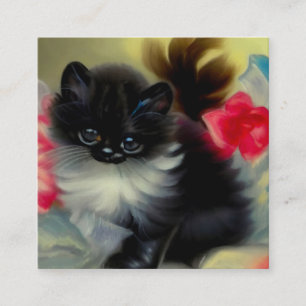 Vintage Black and White Kitten Painting Enclosure Card