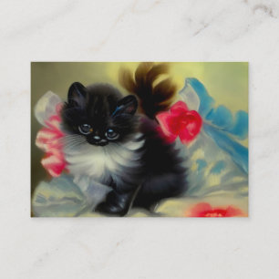 Vintage Black and White Kitten Painting Enclosure Card