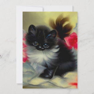 Vintage Black and White Kitten Painting Invitation