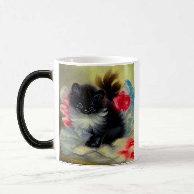Vintage Black and White Kitten Painting Magic Mug (Left)