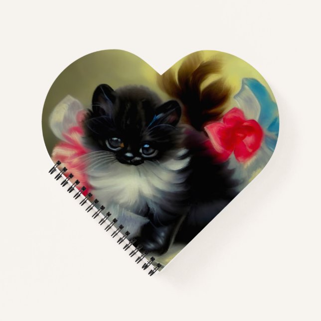 Vintage Black and White Kitten Painting Notebook (Front)