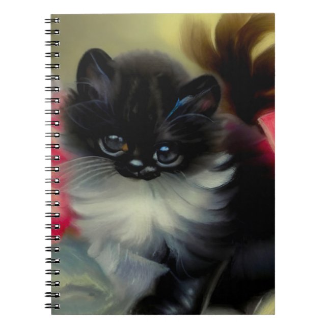 Vintage Black and White Kitten Painting Notebook (Front)