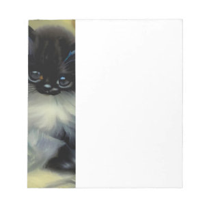 Vintage Black and White Kitten Painting Notepad