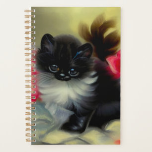 Vintage Black and White Kitten Painting Planner