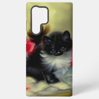 Vintage Black and White Kitten Painting