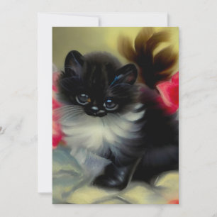 Vintage Black and White Kitten Painting Save The Date