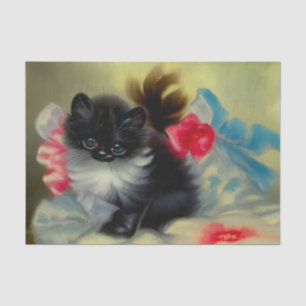 Vintage Black and White Kitten Painting Tissue Paper