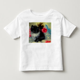 Vintage Black and White Kitten Painting Toddler T-Shirt