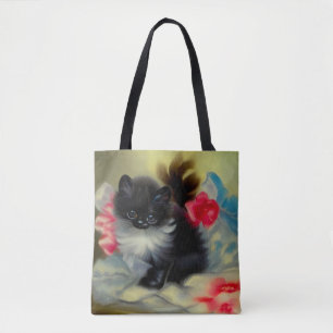 Vintage Black and White Kitten Painting Tote Bag