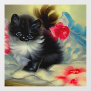 Vintage Black and White Kitten Painting Window Cling