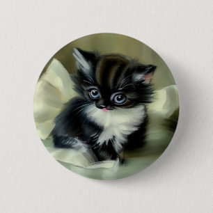 Vintage Black and White Kitten Tongue Sticking Out 6 Cm Round Badge