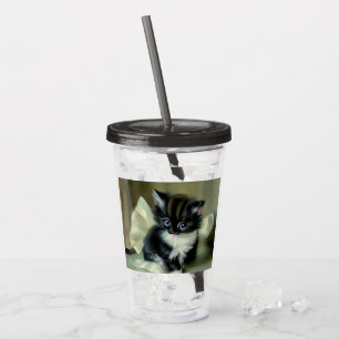 Vintage Black and White Kitten Tongue Sticking Out Acrylic Tumbler