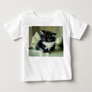 Vintage Black and White Kitten Tongue Sticking Out Baby T-Shirt