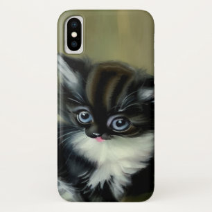 Vintage Black and White Kitten Tongue Sticking Out iPhone X Case