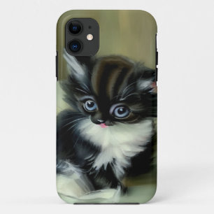 Vintage Black and White Kitten Tongue Sticking Out iPhone 11 Case