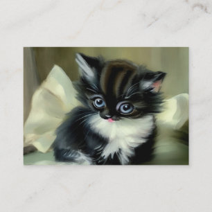 Vintage Black and White Kitten Tongue Sticking Out Enclosure Card