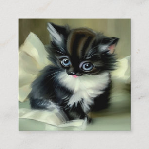 Vintage Black and White Kitten Tongue Sticking Out Enclosure Card