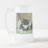 Vintage Black and White Kitten Tongue Sticking Out