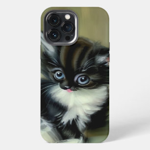 Vintage Black and White Kitten Tongue Sticking Out iPhone 13 Pro Max Case