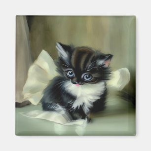 Vintage Black and White Kitten Tongue Sticking Out Magnet