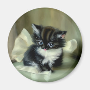 Vintage Black and White Kitten Tongue Sticking Out Magnet