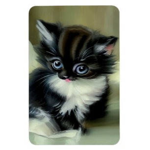Vintage Black and White Kitten Tongue Sticking Out Magnet