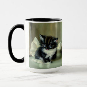 Vintage Black and White Kitten Tongue Sticking Out Mug