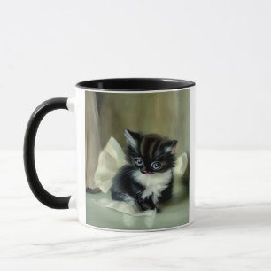 Vintage Black and White Kitten Tongue Sticking Out Mug