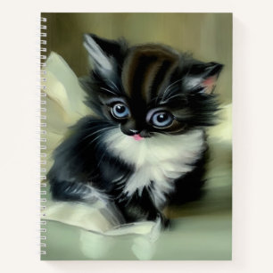 Vintage Black and White Kitten Tongue Sticking Out Notebook