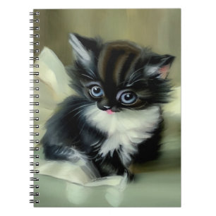 Vintage Black and White Kitten Tongue Sticking Out Notebook