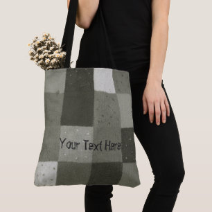 vintage black and white knittted patchwork design tote bag