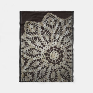 Vintage Black and White Lace Doily Fleece Blanket