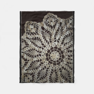 Vintage Black and White Lace Doily Fleece Blanket