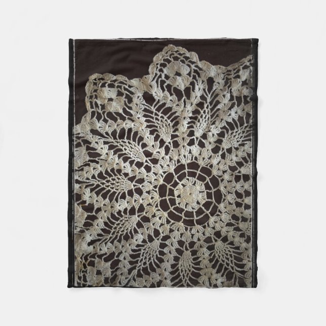 Vintage Black and White Lace Doily Fleece Blanket (Front)