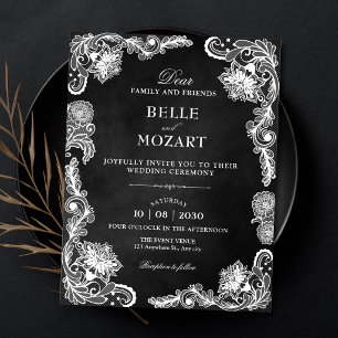 Vintage Black and white lace wedding Invitation