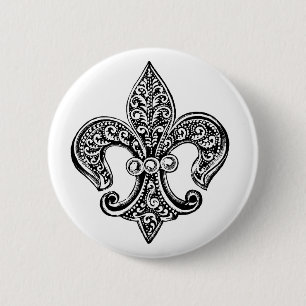 Vintage Black and White Lacy Fleur De Lis 6 Cm Round Badge