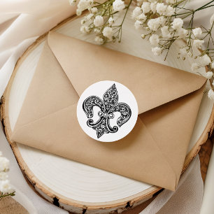 Vintage Black and White Lacy Fleur De Lis Classic Round Sticker