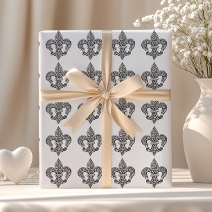 Vintage Black and White Lacy Fleur De Lis Wrapping Paper