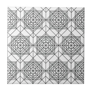 Vintage Black and White Linear Pattern - White Tile