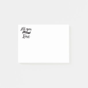 Vintage Black and White Love Wedding Typography Post-it Notes