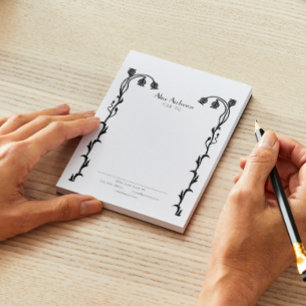 Vintage Black and White Nouveau Floral Wildflower Notepad