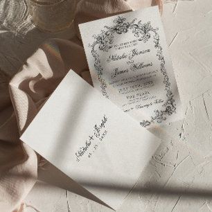 Vintage Black And White Old Money Fancy Wedding Invitation