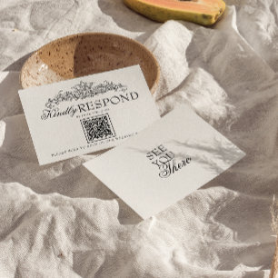 Vintage Black And White Old Money QR Code Wedding RSVP Card