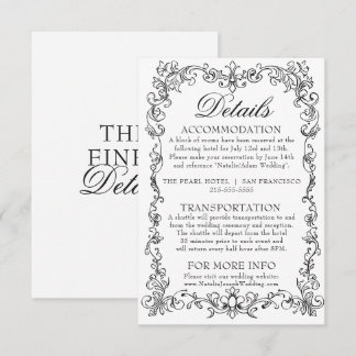 Vintage Black And White Old Money Wedding Details Enclosure Card