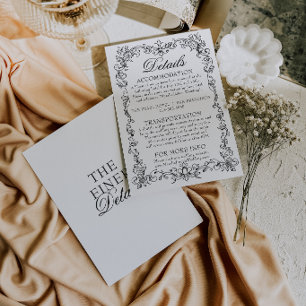 Vintage Black And White Old Money Wedding Details Enclosure Card