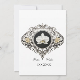 vintage black and white orchid gay wedding invitation
